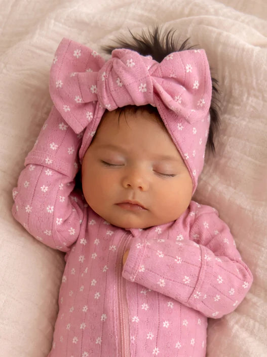 Pink Flower / Organic Pointelle Bow