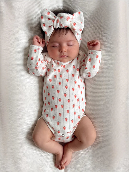 White Strawberry / Organic Pointelle Long Sleeve Bodysuit
