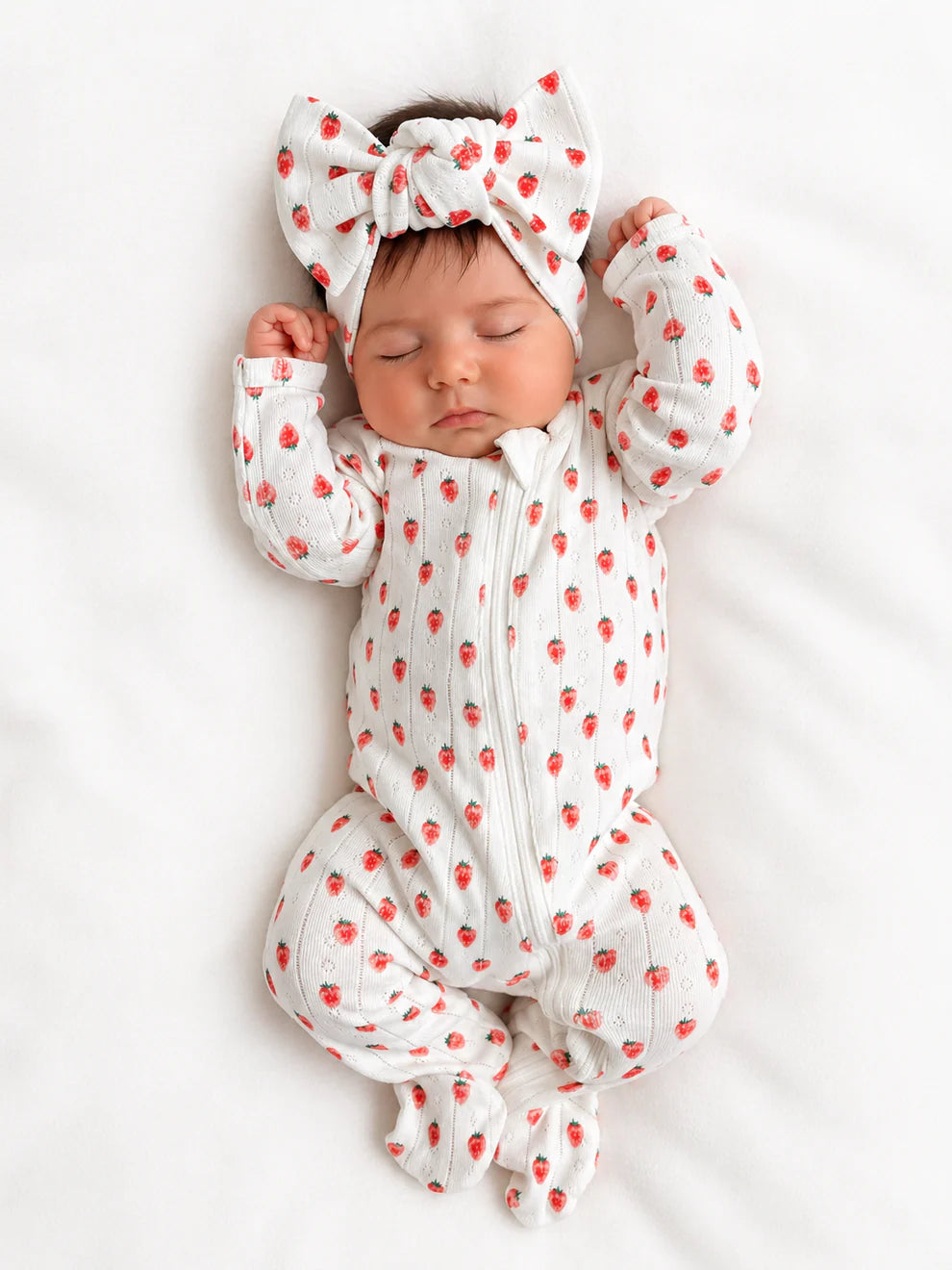 White Strawberry / Organic Pointelle 2-Way Zip Footie