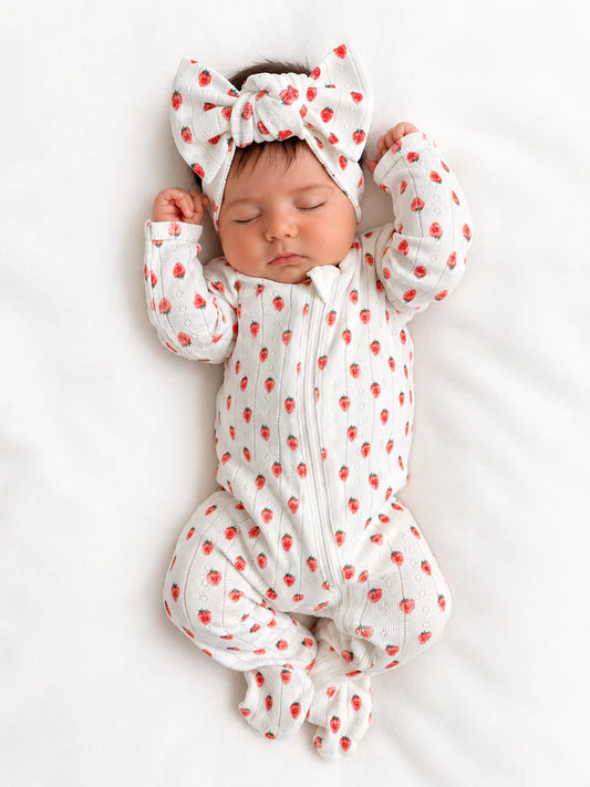 White Strawberry / Organic Pointelle 2-Way Zip Footie