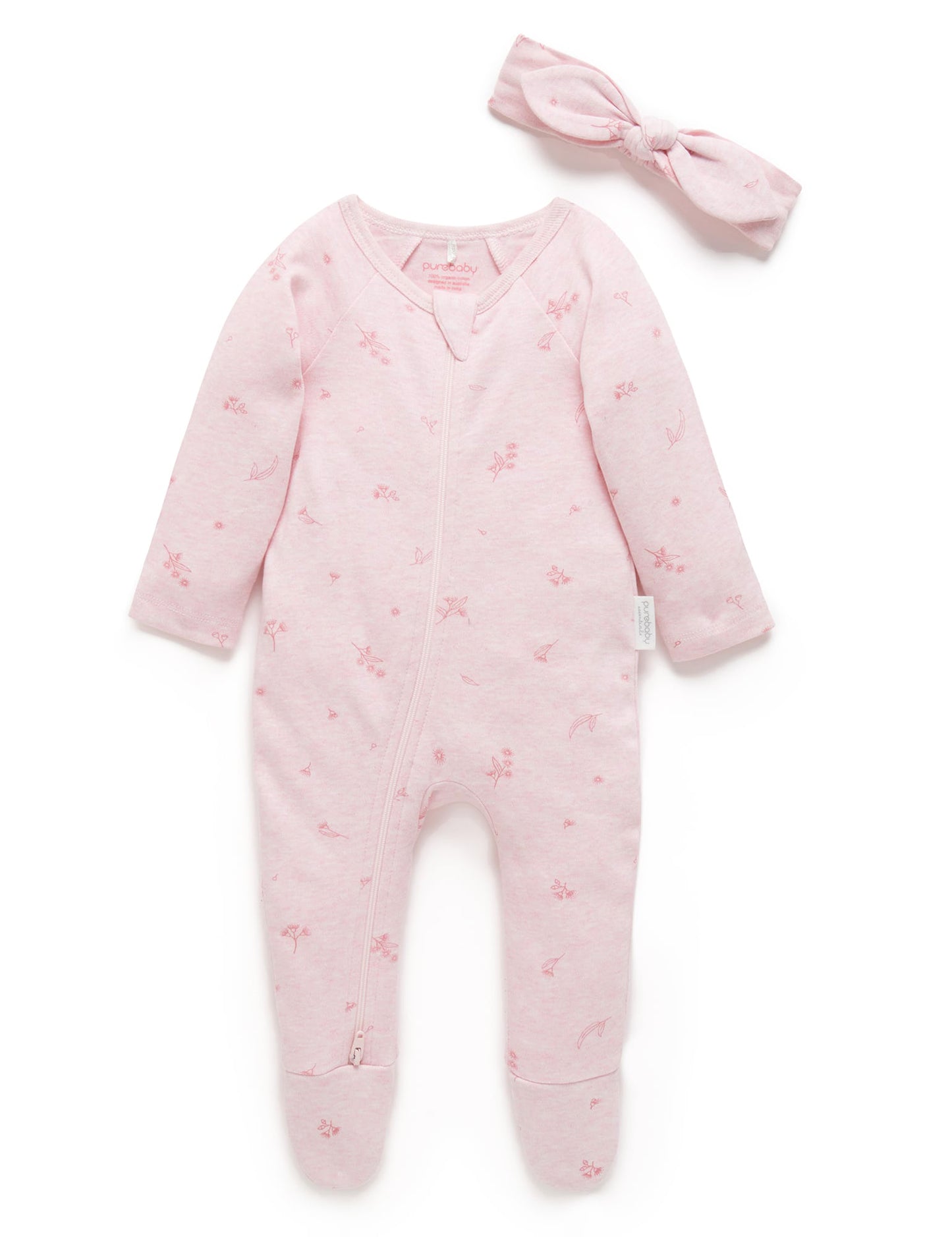 Zip Growsuit & Headband Set Pale Pink Blossom
