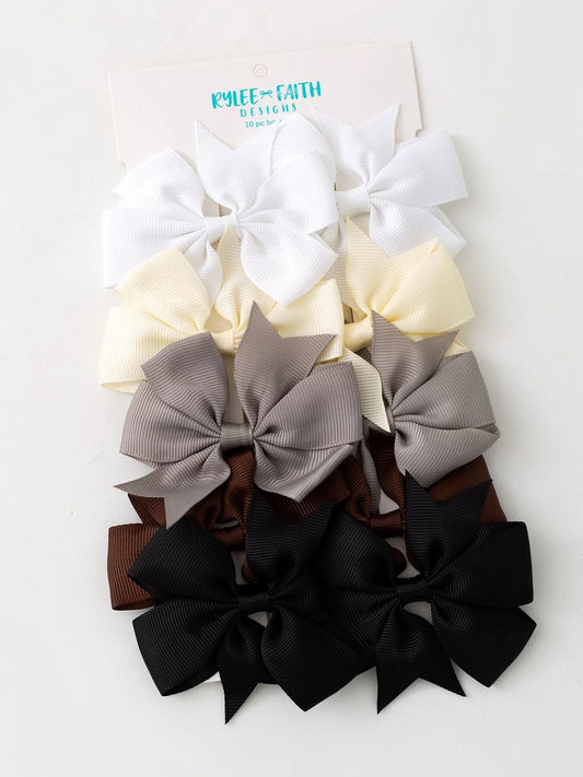 Girls Bow Hair Clip Set Neutral Color Mix
