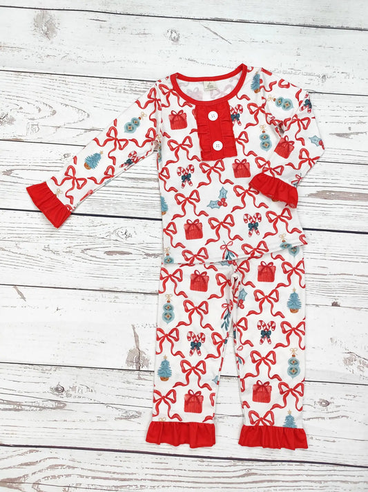 Girls Bow Print Christmas Sleepwear