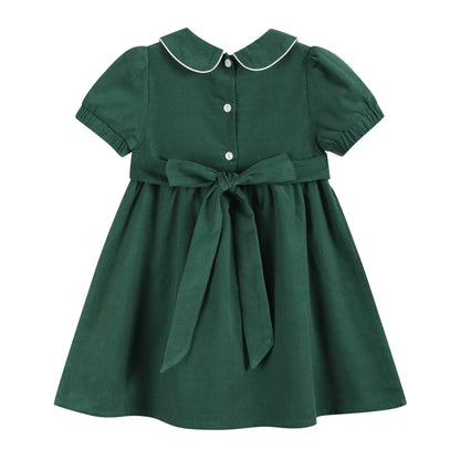 Lil Cactus Green Corduroy Santa Smocked Dress