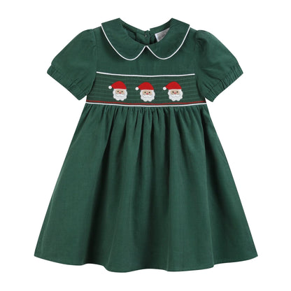 Lil Cactus Green Corduroy Santa Smocked Dress