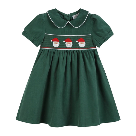 Lil Cactus Green Corduroy Santa Smocked Dress