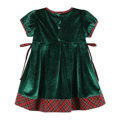 Lil Cactus Green Velvet Tartan Bows Dress
